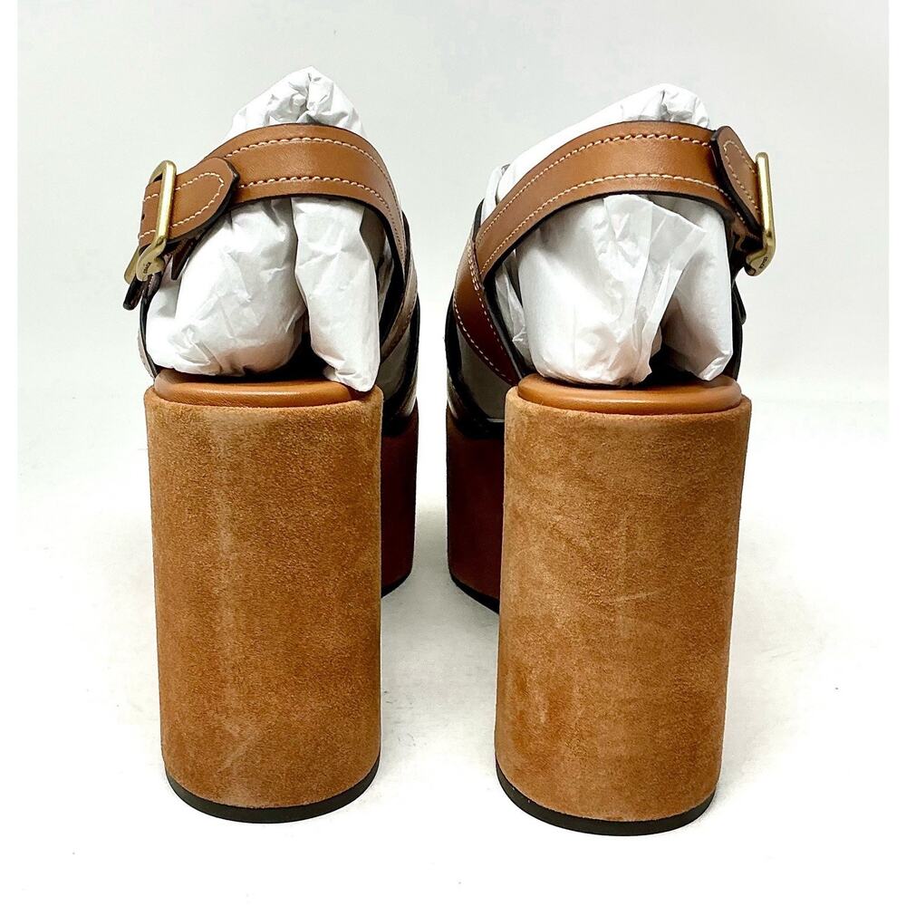 Coach Archival Buckle Platform Sandals Tan Cognac Suede Wedge Size 10 NIB - Picture 9 of 15